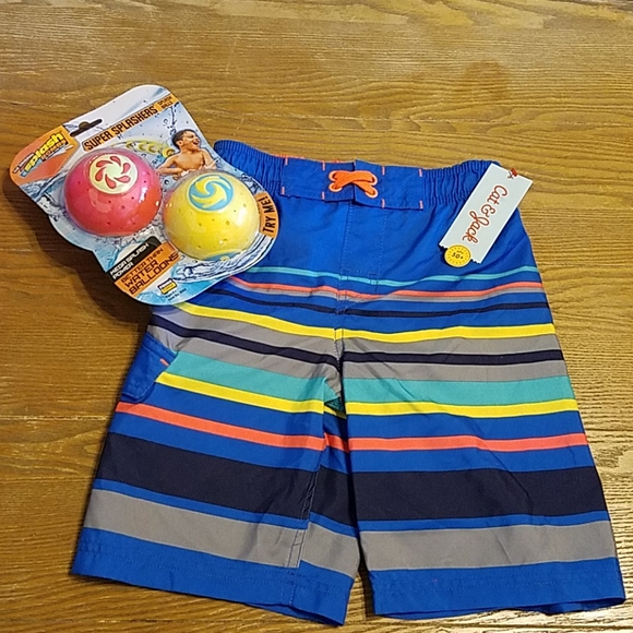 Cat & Jack Other - New Blue Striped Boy's Swim Trunks + Pool Toy